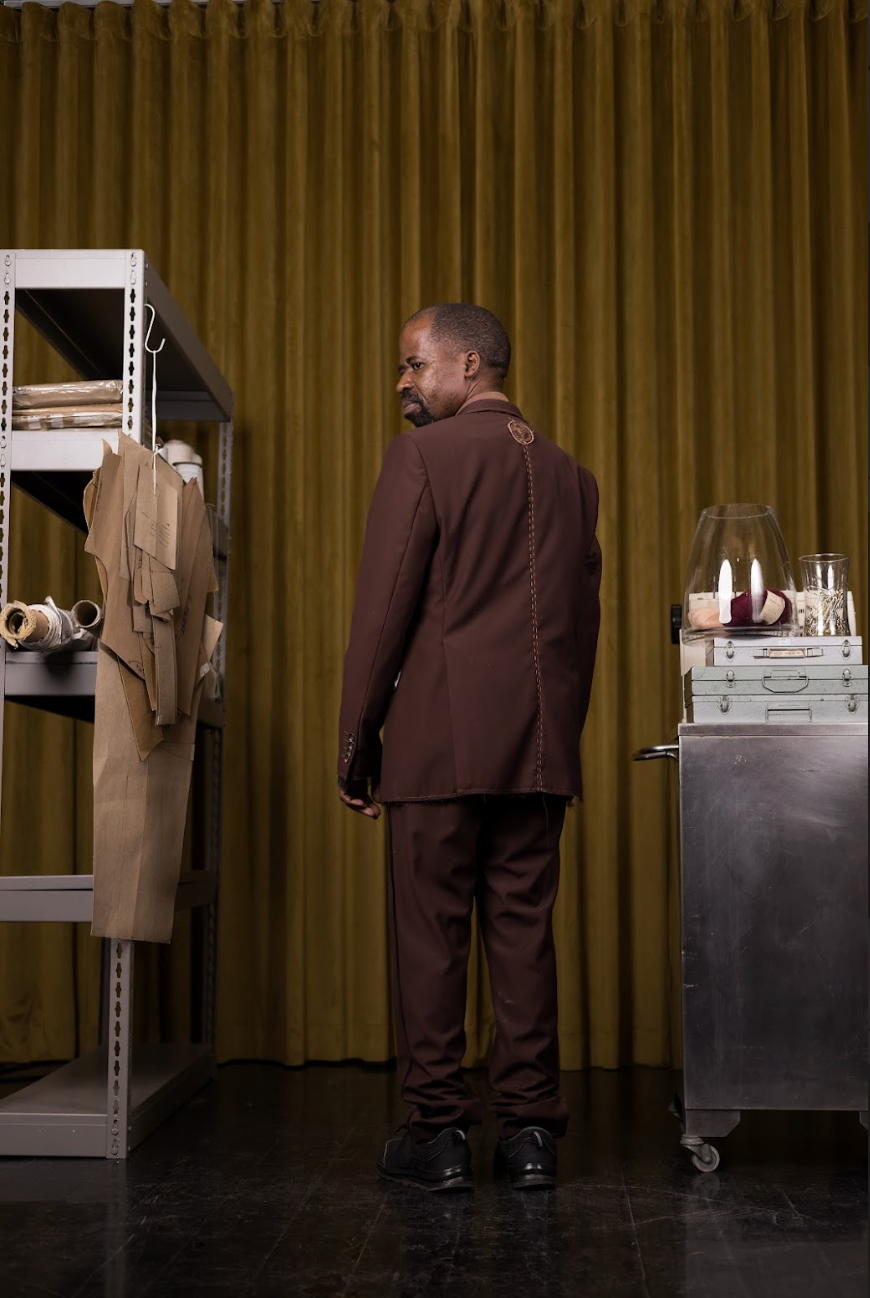 Brown Deconstructed Mens Jacket in Wool Suiting