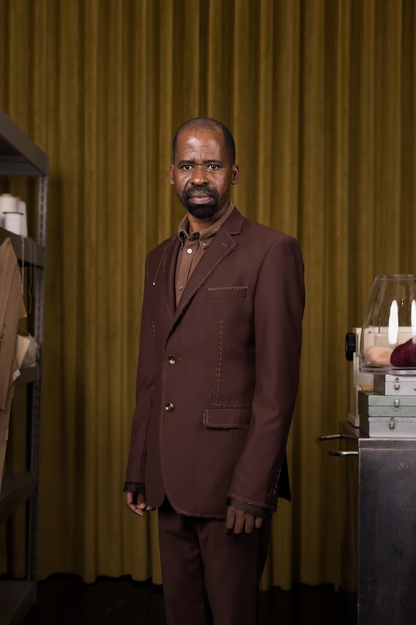 Brown Deconstructed Mens Jacket in Wool Suiting