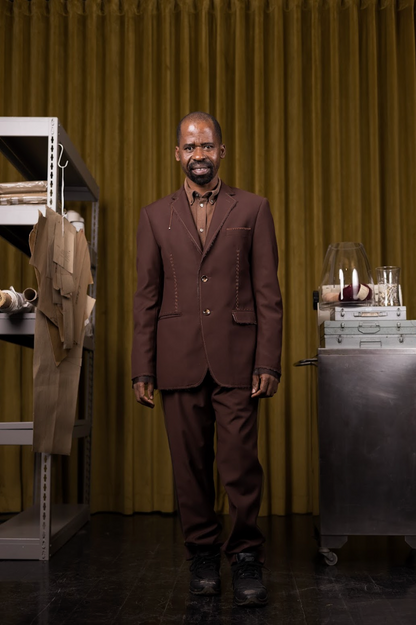 Brown Deconstructed Mens Jacket in Wool Suiting