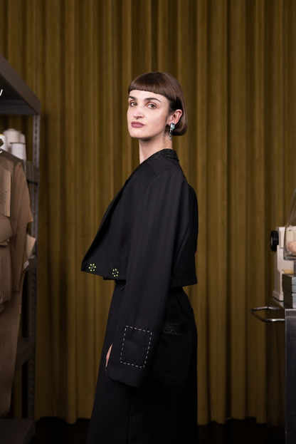 Onyx Cropped Double Breasted Jacket in Wool Mohair