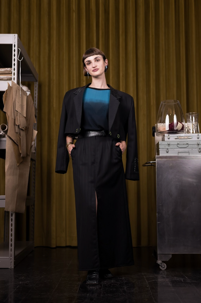 Onyx Cropped Double Breasted Jacket in Wool Mohair