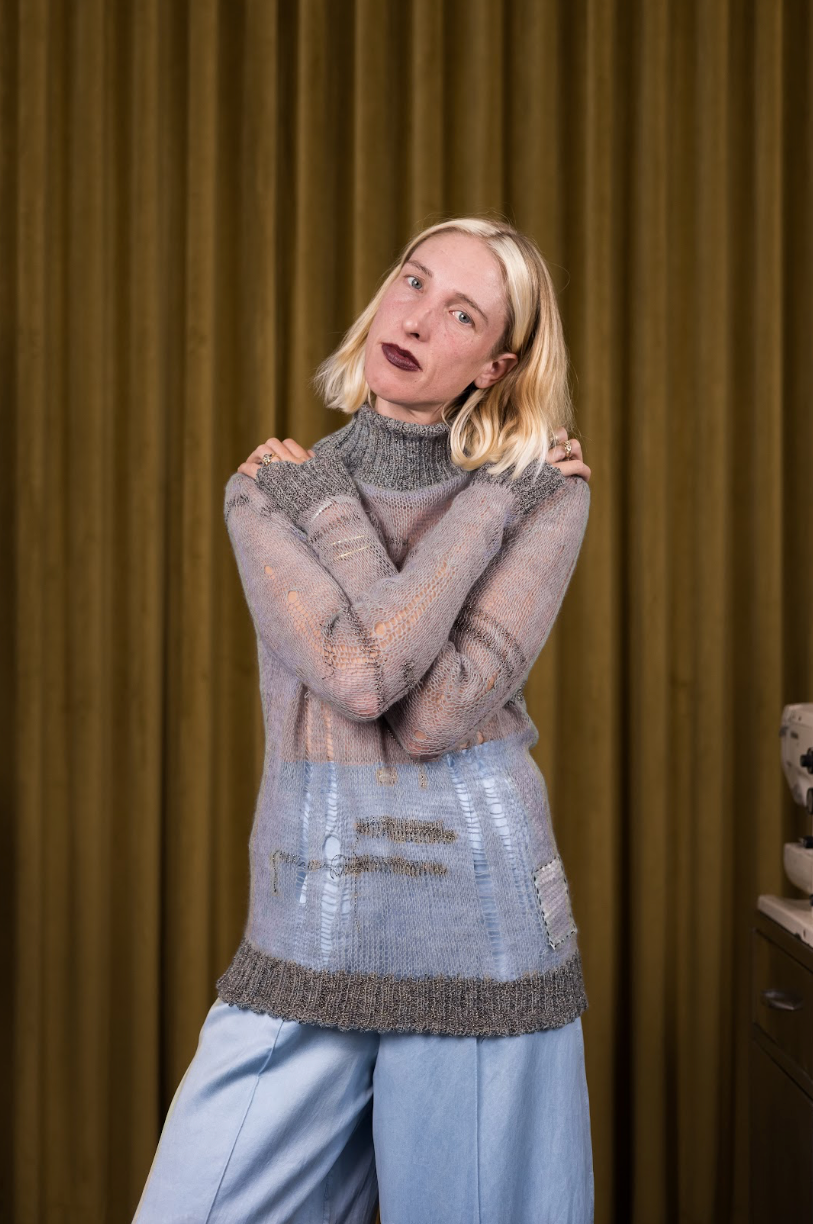 Artisanal 100% South African Merino Wool Silver Ladder Knitted Turtleneck Top
