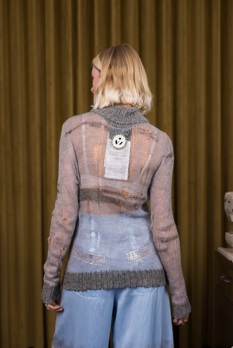Artisanal 100% South African Merino Wool Silver Ladder Knitted Turtleneck Top