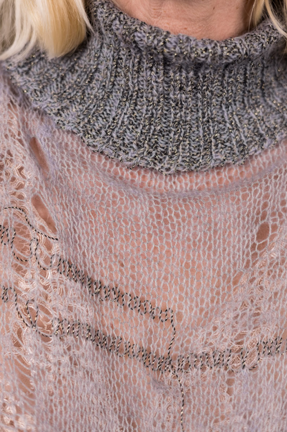 Artisanal 100% South African Merino Wool Silver Ladder Knitted Turtleneck Top