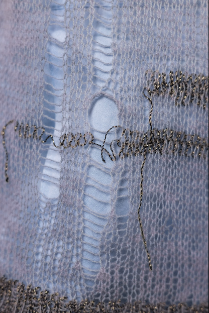 Artisanal 100% South African Merino Wool Silver Ladder Knitted Turtleneck Top