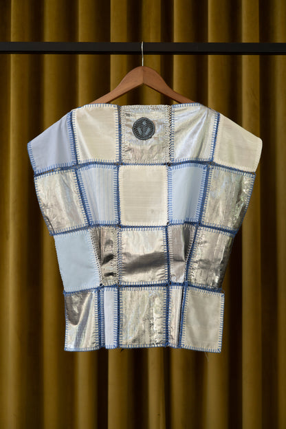 Held By A Thread Block Top in Cotton and Vintage Silk Lamé