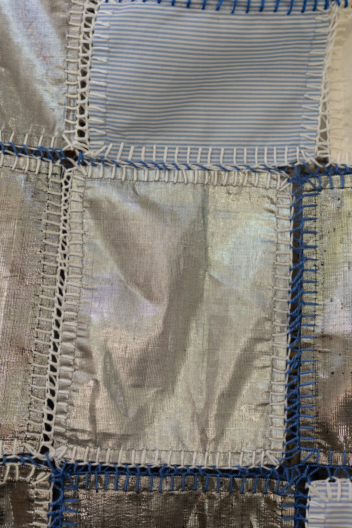 Held By A Thread Block Top in Cotton and Vintage Silk Lamé