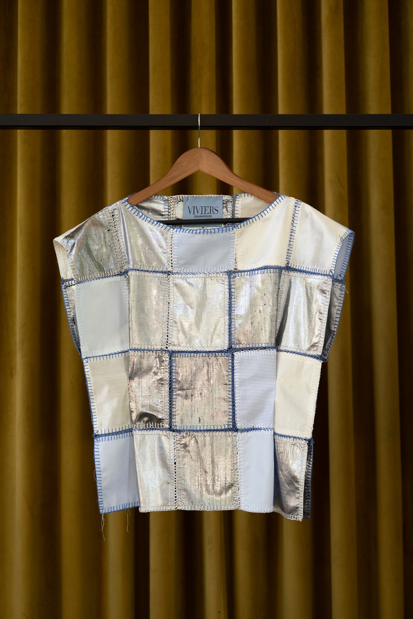 Held By A Thread Block Top in Cotton and Vintage Silk Lamé