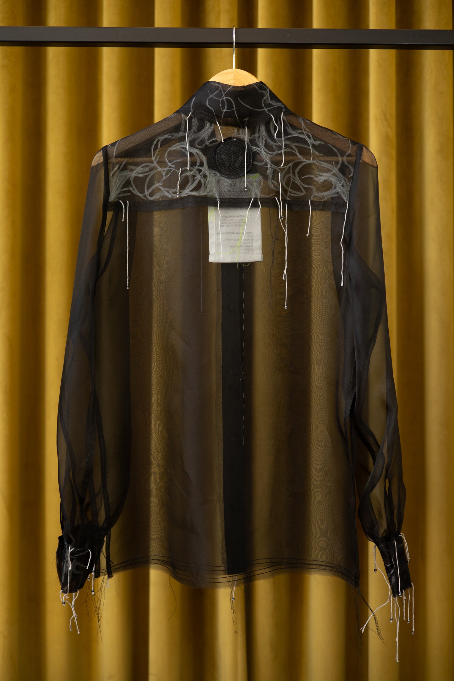 Charon Gathered-Sleeve Classic Shirt in Silk Organza