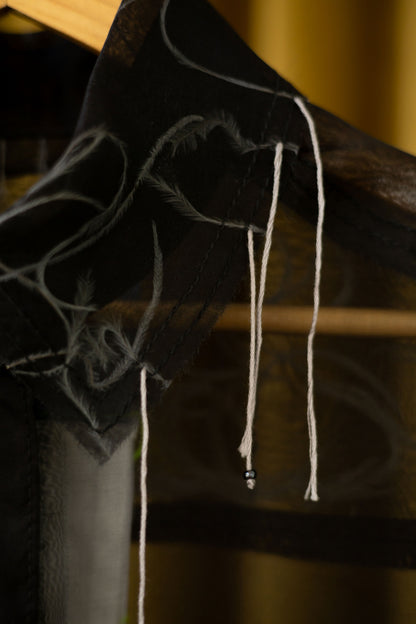 Charon Gathered-Sleeve Classic Shirt in Silk Organza