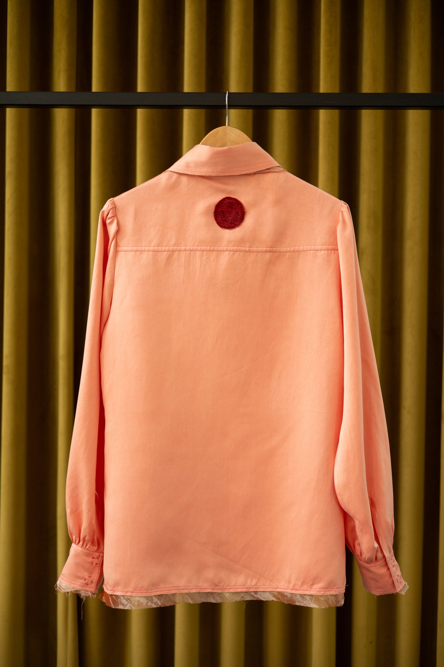 Rosy Maple Gathered-Sleeve  Classic Shirt in Silk Habotai