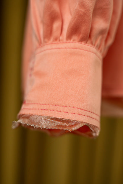 Rosy Maple Gathered-Sleeve  Classic Shirt in Silk Habotai