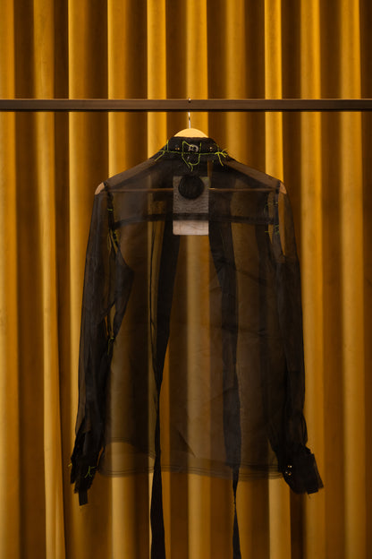 Lillith Gathered-Sleeve Classic Shirt in Silk Organza