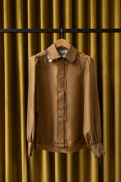 Terra Gathered-Sleeve Classic Shirt in Silk Organza