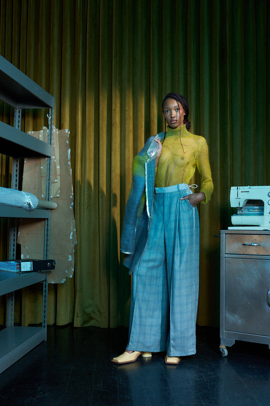 Chartruese Artisanal Silk Mohair Turtleneck Top