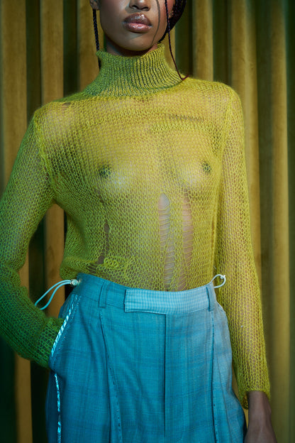 Chartruese Artisanal Silk Mohair Turtleneck Top