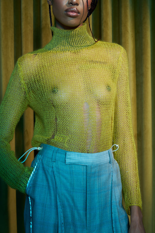 Chartruese Artisanal Silk Mohair Turtleneck Top