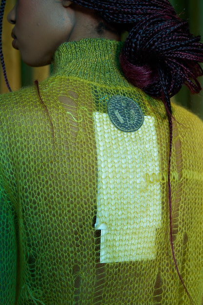 Chartruese Artisanal Silk Mohair Turtleneck Top