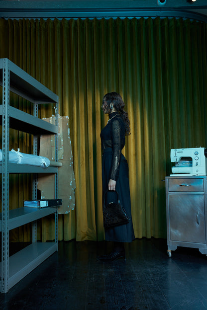 Black and Bronze Artisanal Silk Mohair Knitted Turtleneck Top