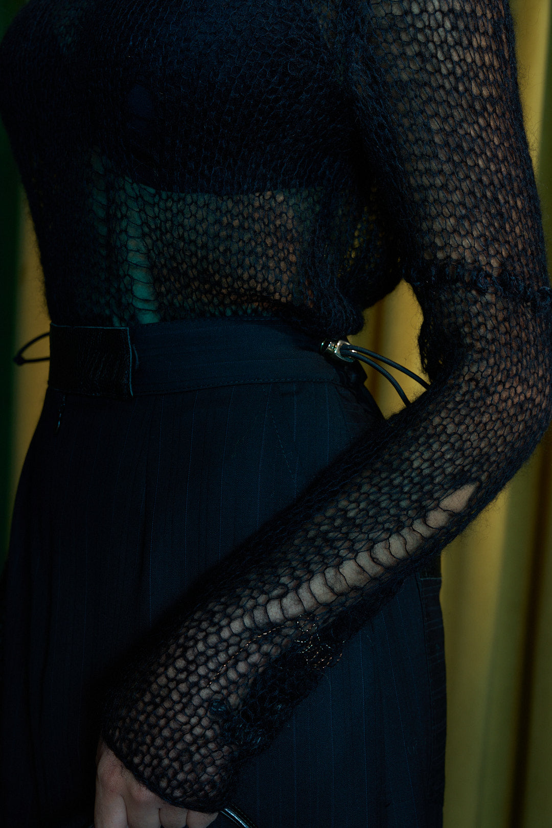 Black and Bronze Artisanal Silk Mohair Knitted Turtleneck Top