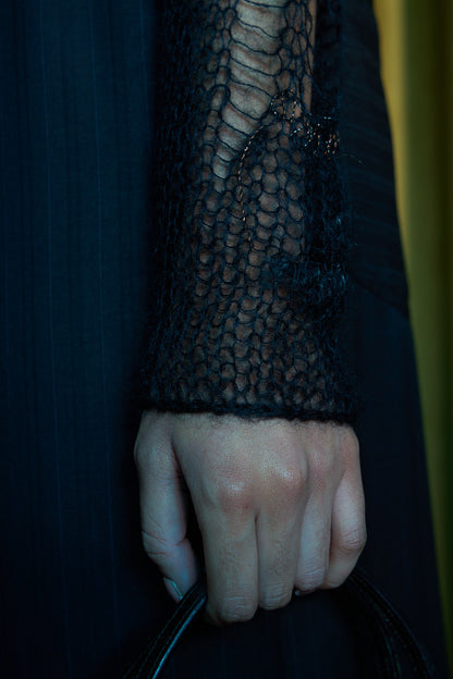 Black and Bronze Artisanal Silk Mohair Knitted Turtleneck Top
