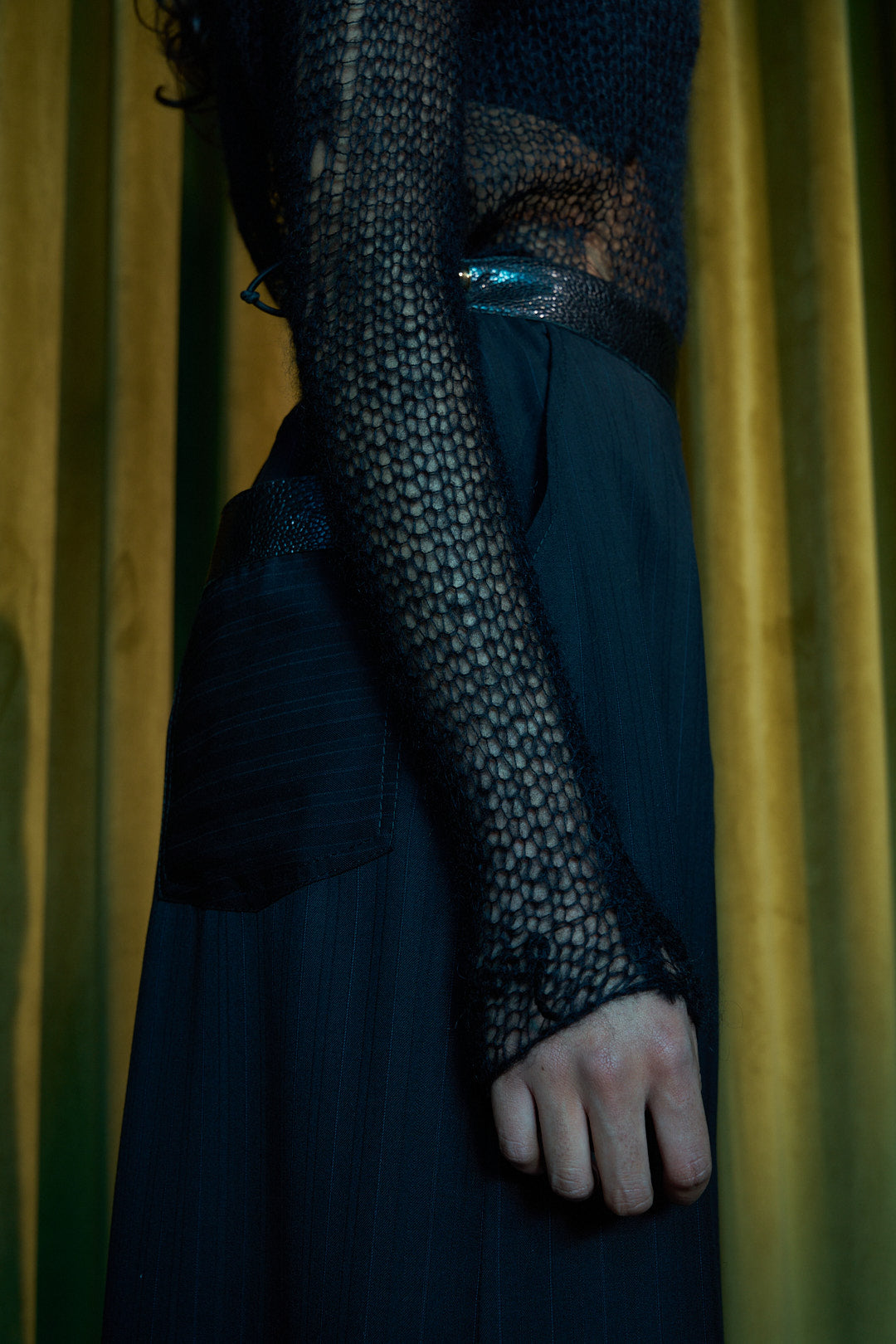 Black and Bronze Artisanal Silk Mohair Knitted Turtleneck Top
