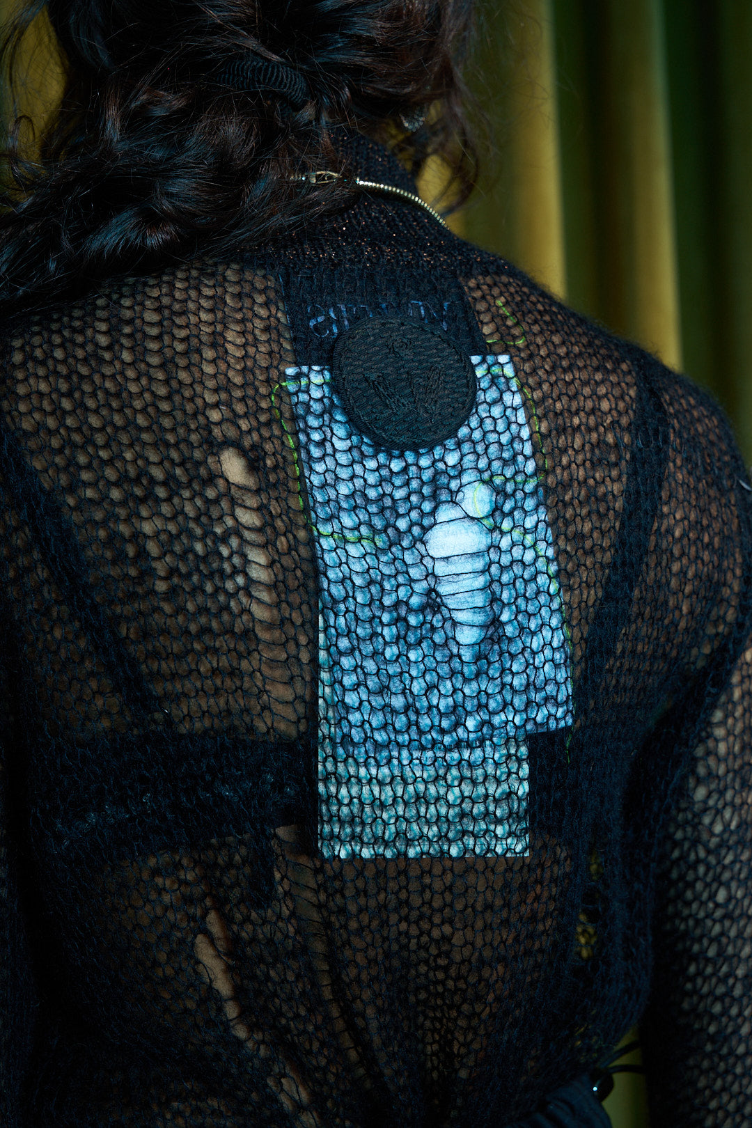 Black and Bronze Artisanal Silk Mohair Knitted Turtleneck Top