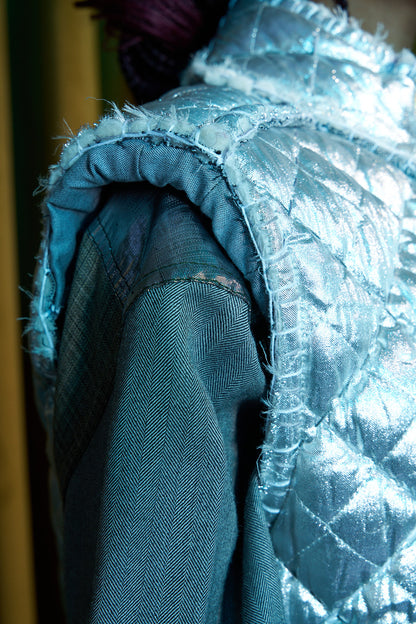Reversible Sashiko Blanket Stitched Cropped Gilet with 100% South African Wool Inner