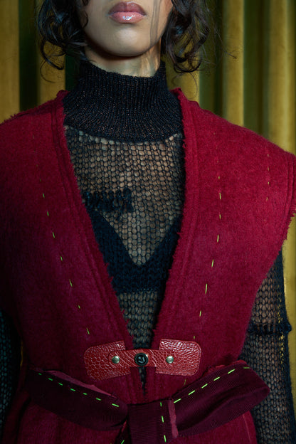 Redeye Long V-Neck Gilet in Boiled Wool