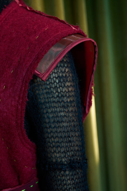 Redeye Long V-Neck Gilet in Boiled Wool