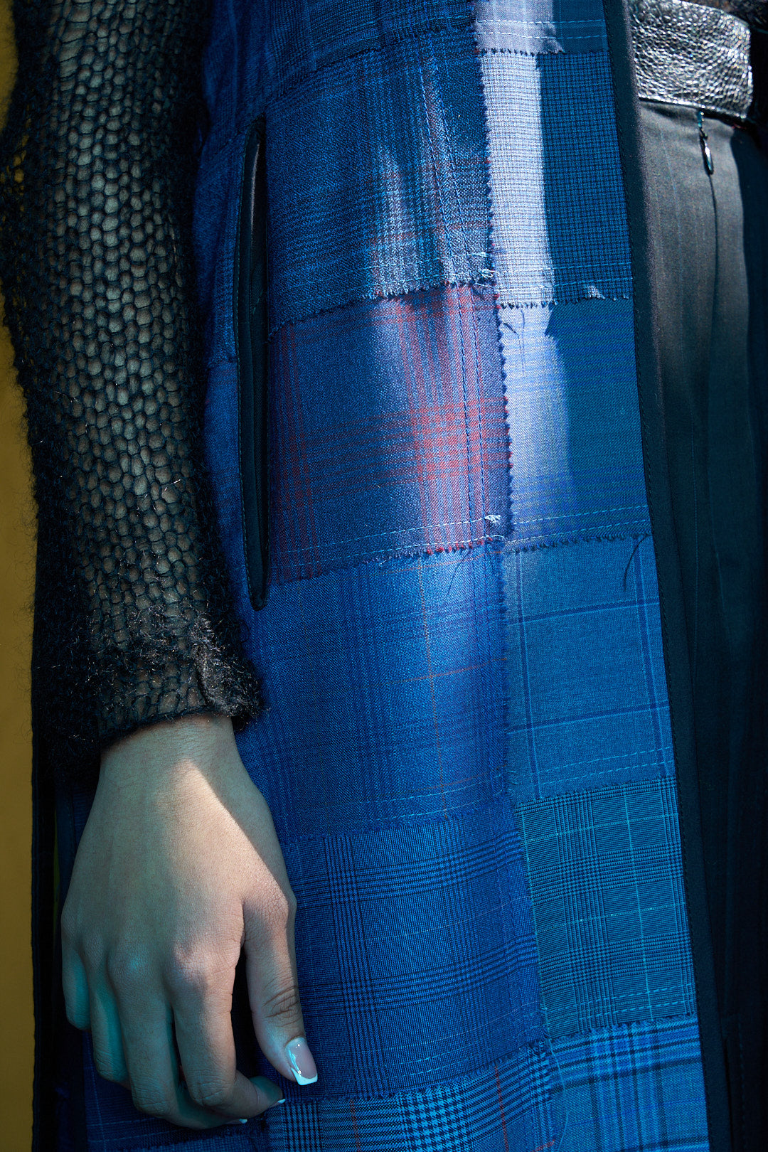 Nocturne Patchworked  Long V-Neck Gilet in Wool Suiting