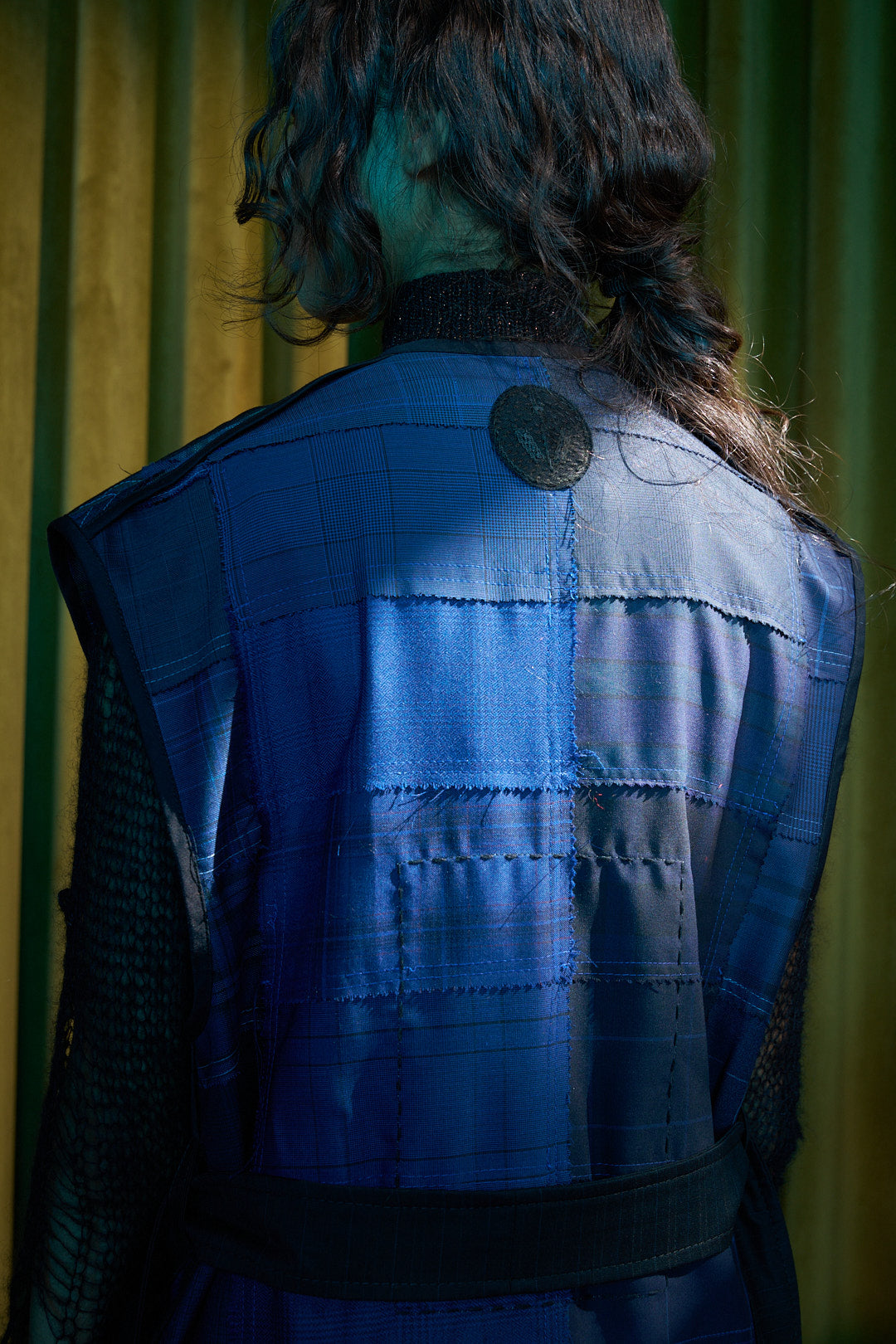 Nocturne Patchworked  Long V-Neck Gilet in Wool Suiting