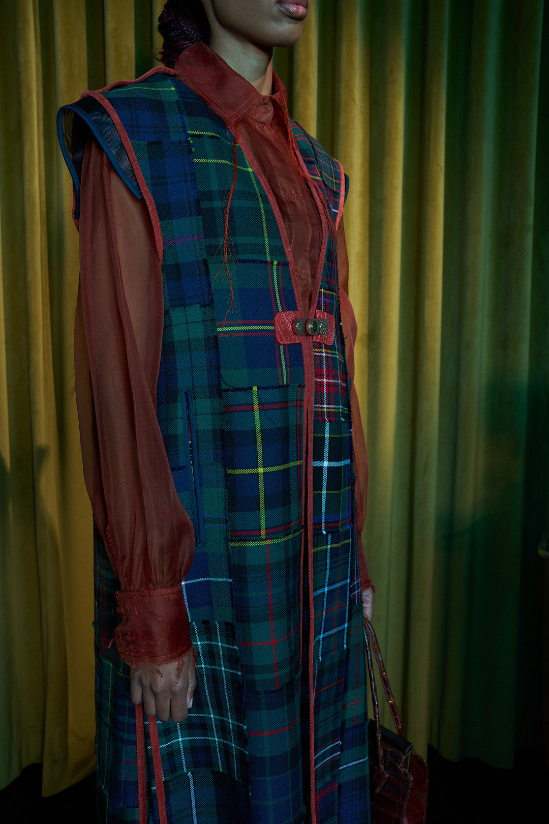 The Pied Piper Patchworked Long Gilet in Wool
