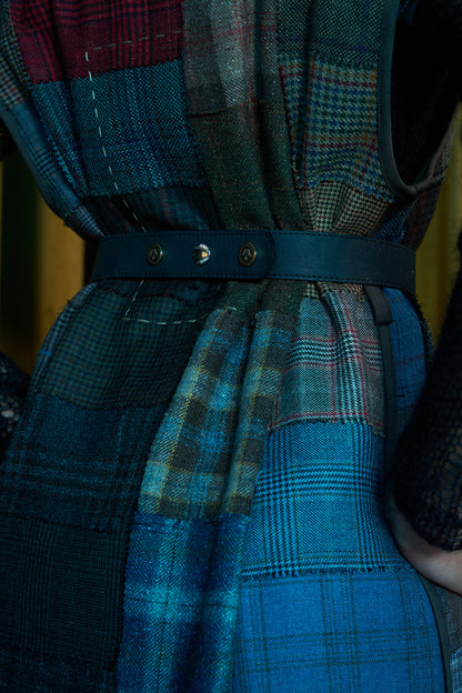 Diurnal Patchworked Long V-Neck Gilet in Checked Wool Suiting