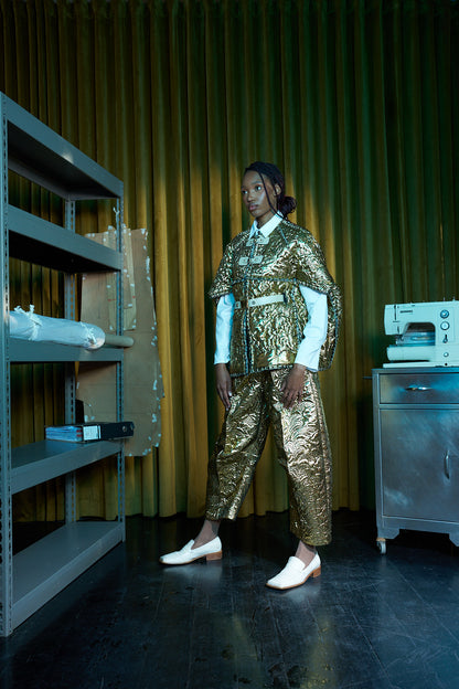 Gold Flake Sashiko Stitched Sculpted Pants