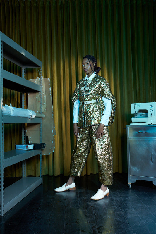 Gold Flake Sashiko Stitched Sculpted Pants