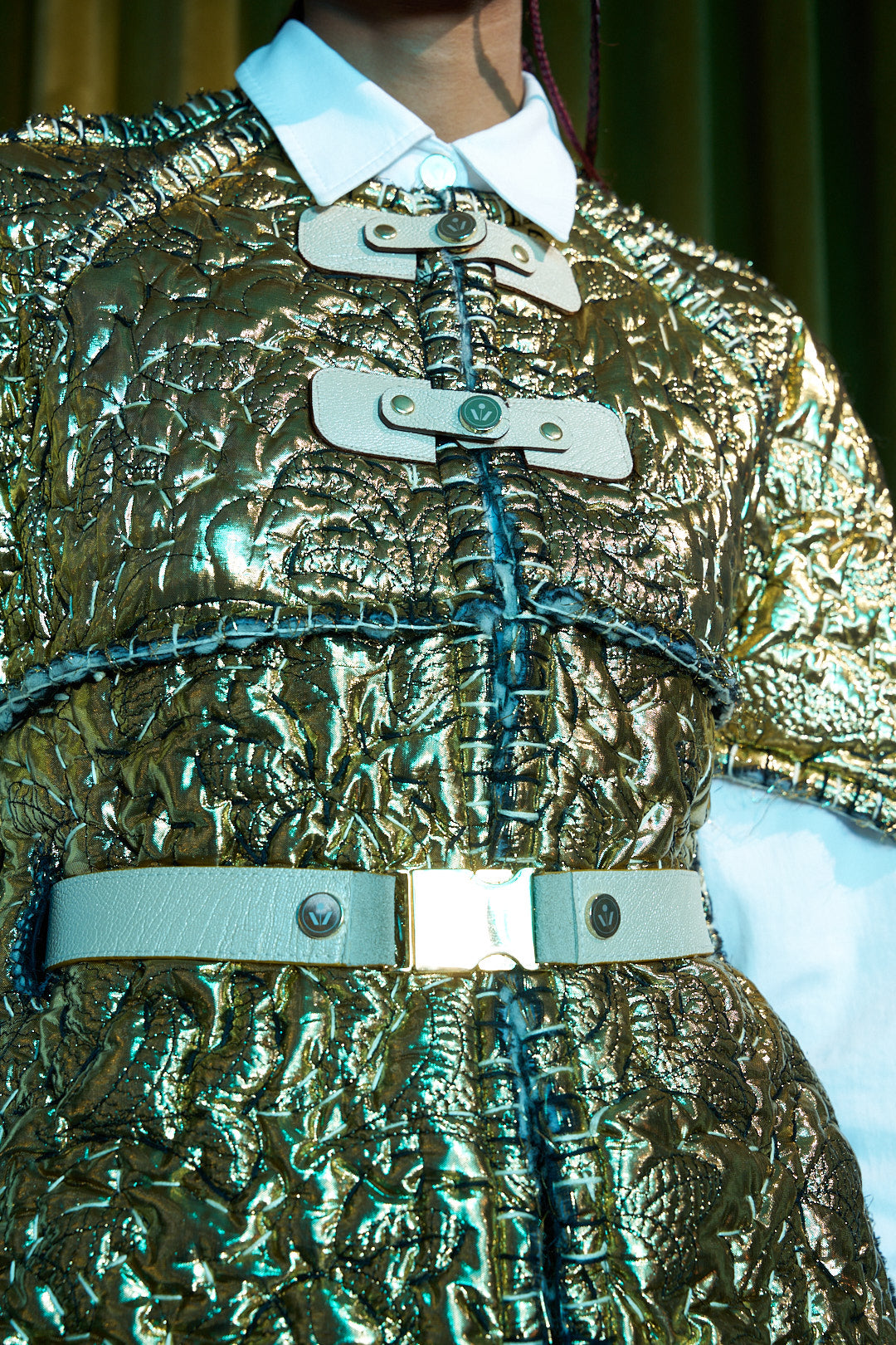 Gold Flake Sashiko Blanket Stitched Cocoon Jacket with 100% South African Wool Inner