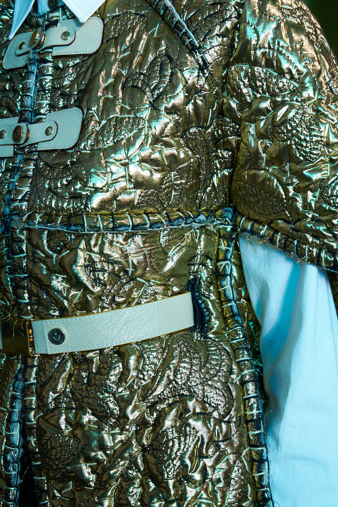 Gold Flake Sashiko Blanket Stitched Cocoon Jacket with 100% South African Wool Inner