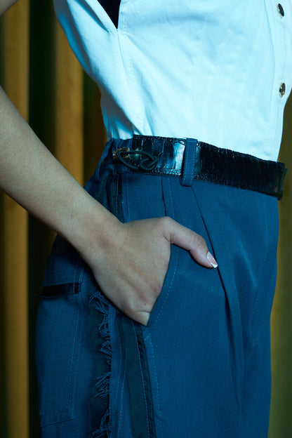 Sailor Blue Arch-Leg Pants in Wool Suiting