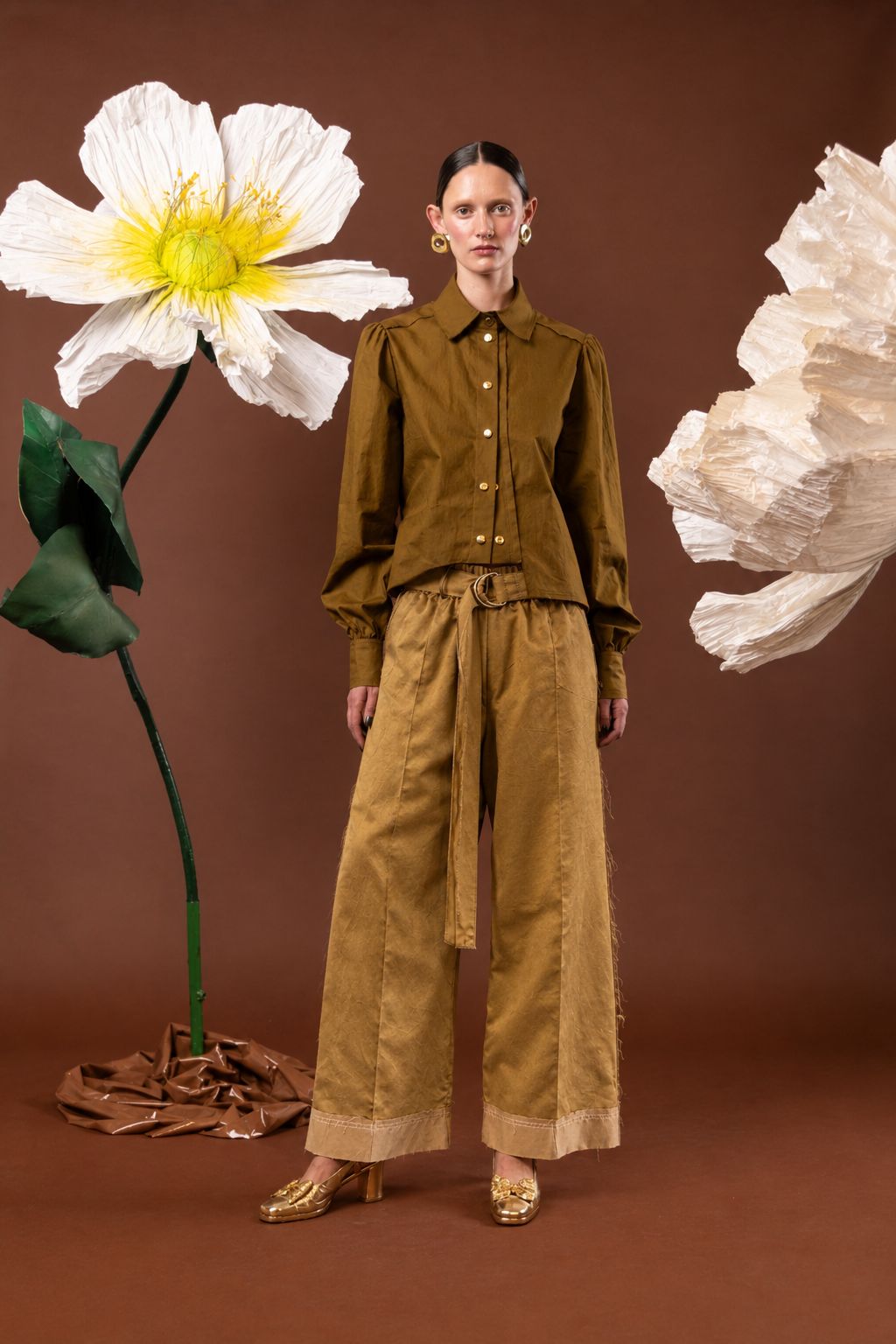 Copper Poppy Drop Crotch Pants in 100% Silk