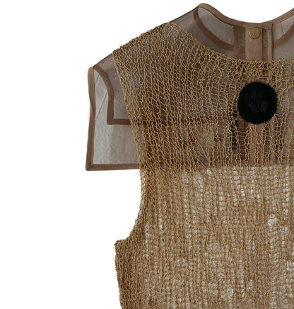 Beige Wool Silk Lurex Knitwear Top with Zibbon structure