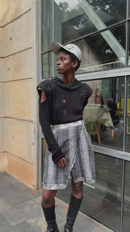 Black Laddered Merino Wool Top