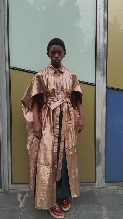 Copper Cocoon Silk Shirt Dress
