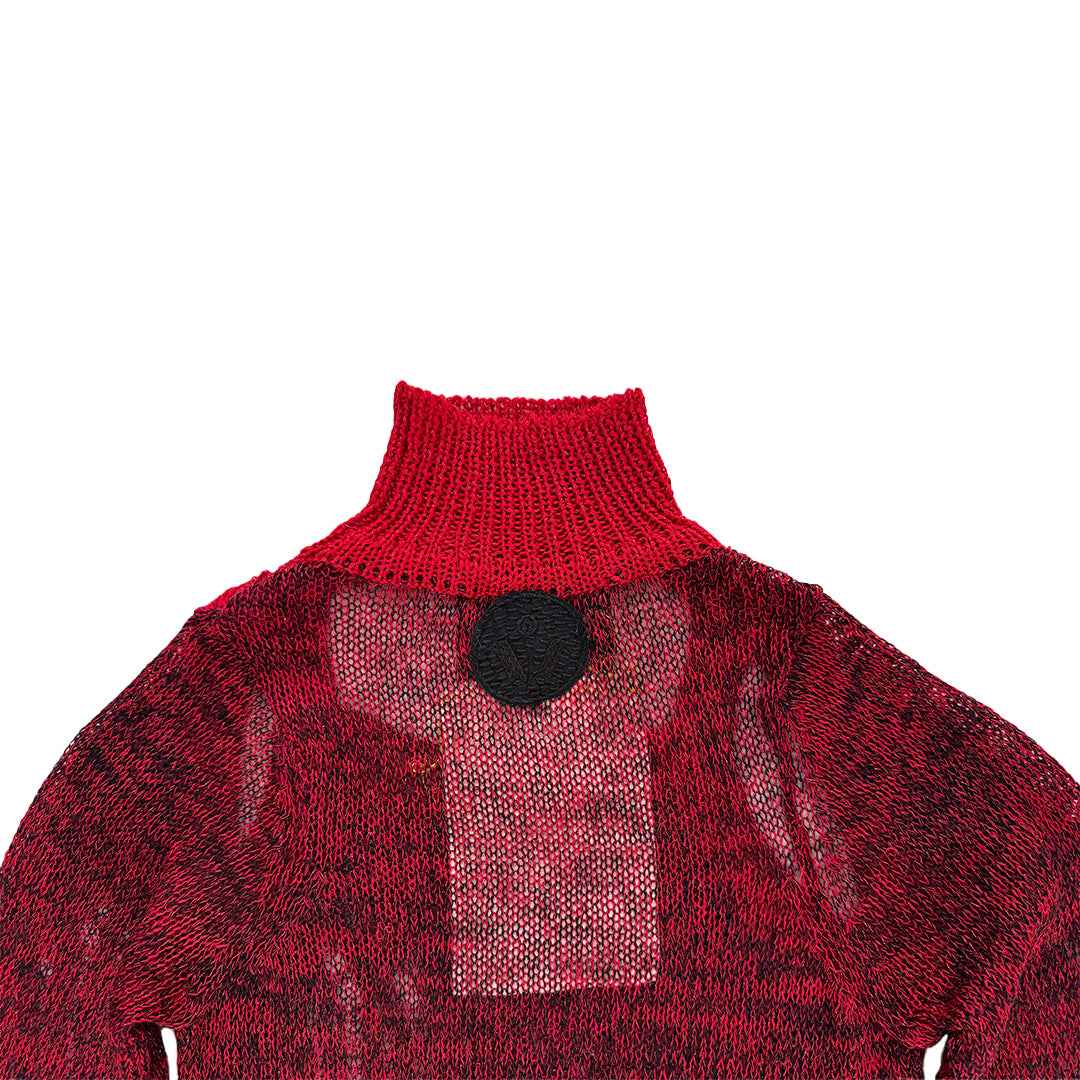 Red Wool Mohair Lurex Knitwear Racer Top