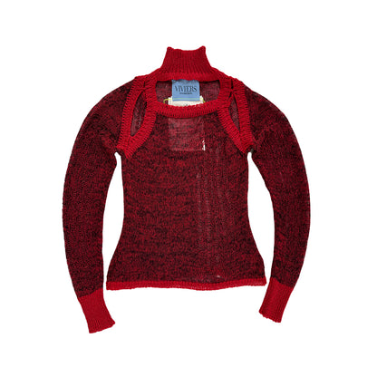 Red Wool Mohair Lurex Knitwear Racer Top