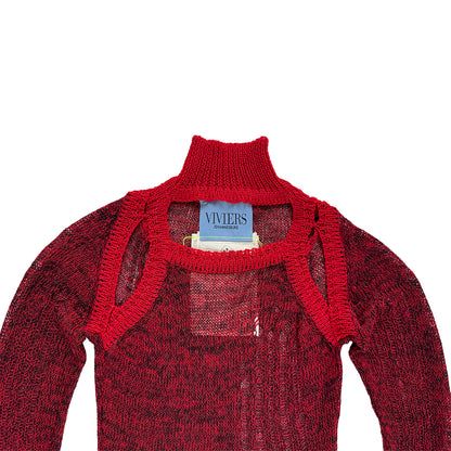 Red Wool Mohair Lurex Knitwear Racer Top