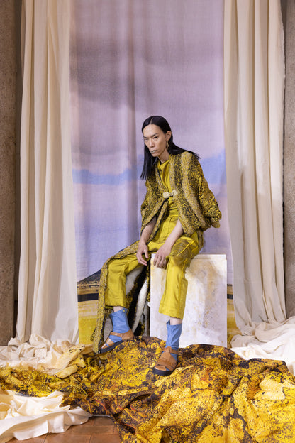 Artisanal 'Golden Karoo' Felt-on-Lace Coat in Wool & Mohair
