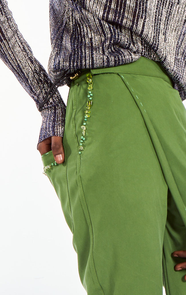 Artisanal Hand-beaded Wrap Pants