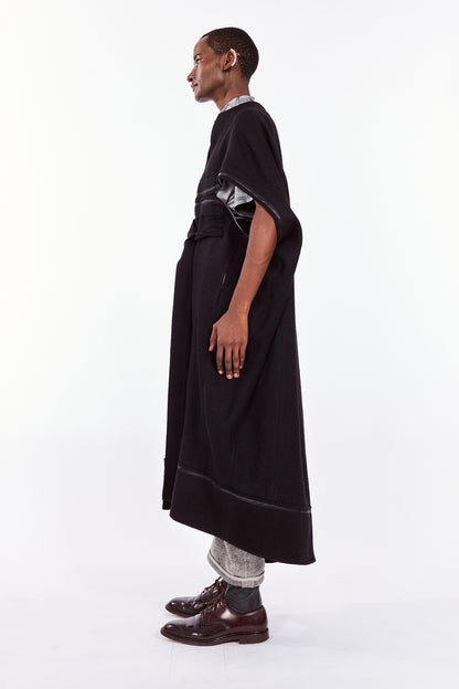 Black Boiled Wool Cocoon Coat