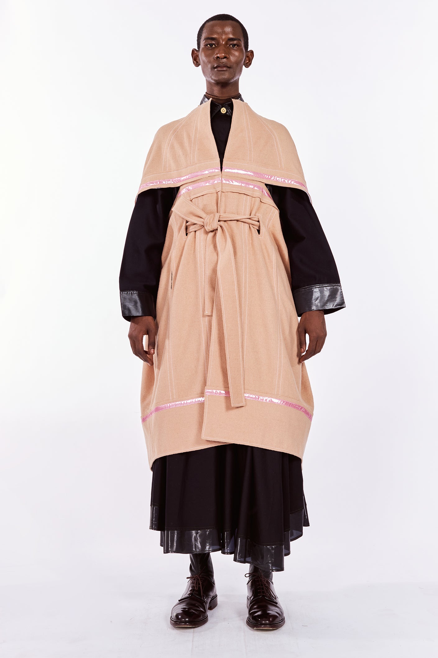 Pink Boiled-Wool Cocoon Coat